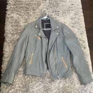 Mauritius light blue leather jacket.